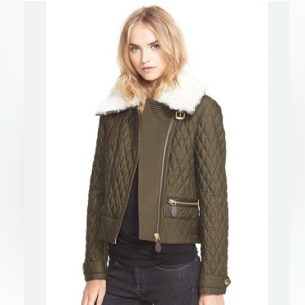 Burberry Brit Quilted Jacket with Shearling Collar (Olive Green, Size XS) - Picture 1 of 8